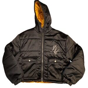 Diet Starts Monday‎ Black Satin Puffer Jacket Can't Teach Taste Hooded 2XL NEW